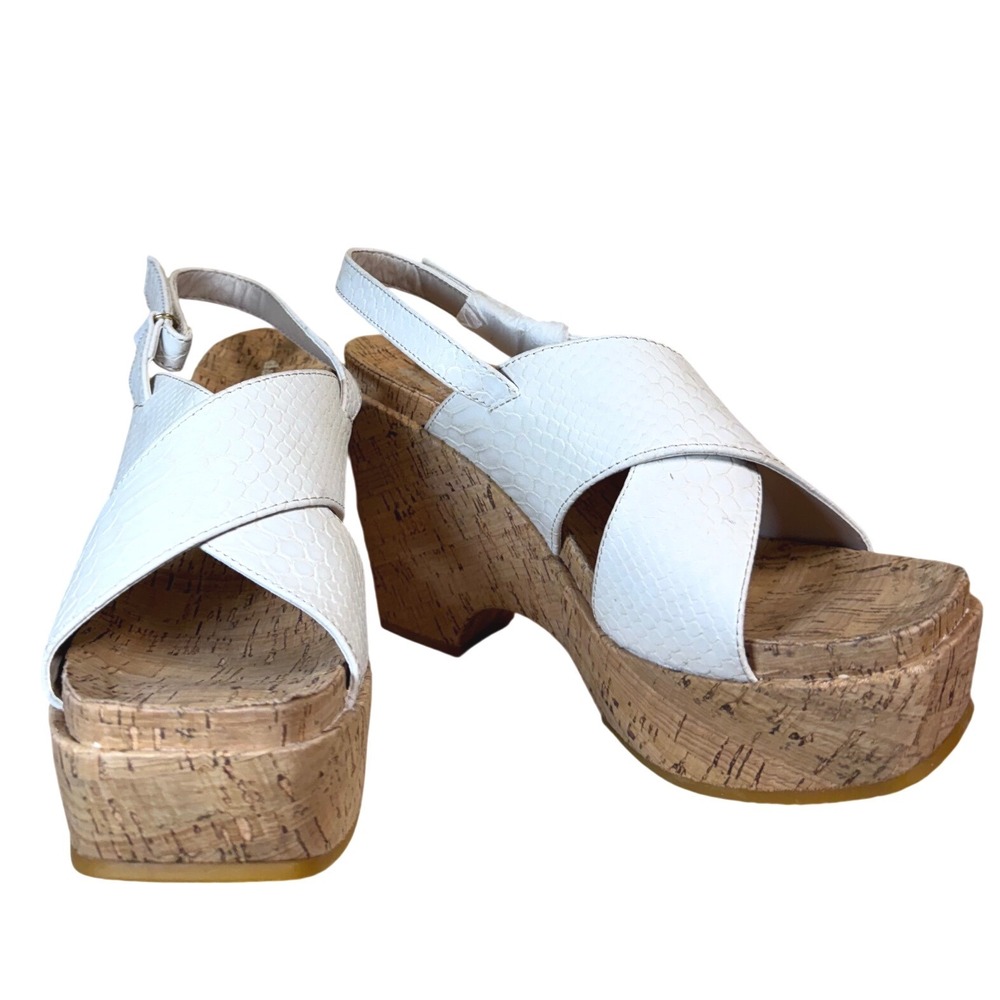 Daybreaks by Nina White Snakeskin Embossed Cork Platform Wedge Sandals Size 8.5M
